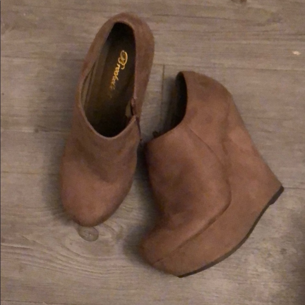 Vegan suede platform wedged booties